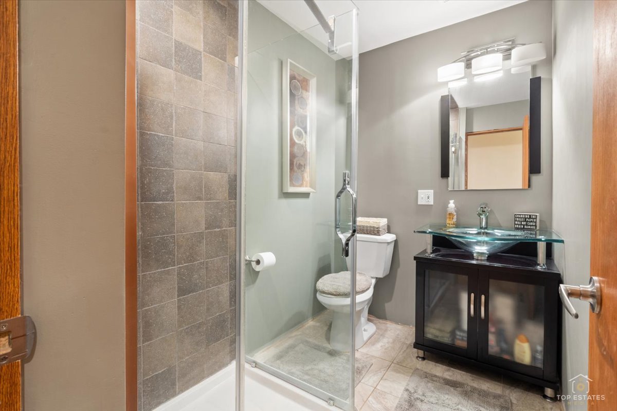 22446 North Old Barrington Road Barrington, IL 60618 - Photo 32 of 49 a bathroom with a granite countertop sink a toilet and a mirror