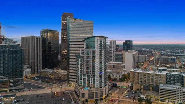 a city view with tall buildings