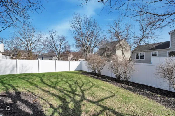 a view of yard with large trees