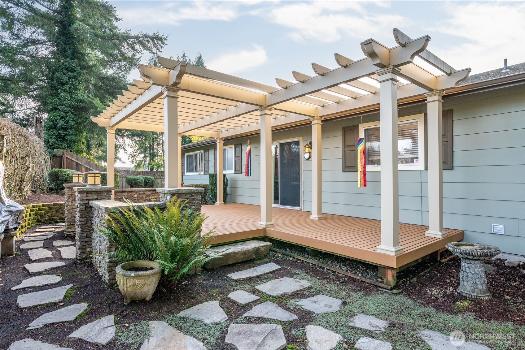 1008 16th Place Kelso, WA 98626 - Photo 24 of 40 a view of a patio with table and chairs potted plants