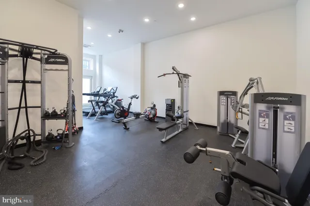 a view of a room with gym equipment