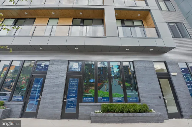 a view of a building with a door