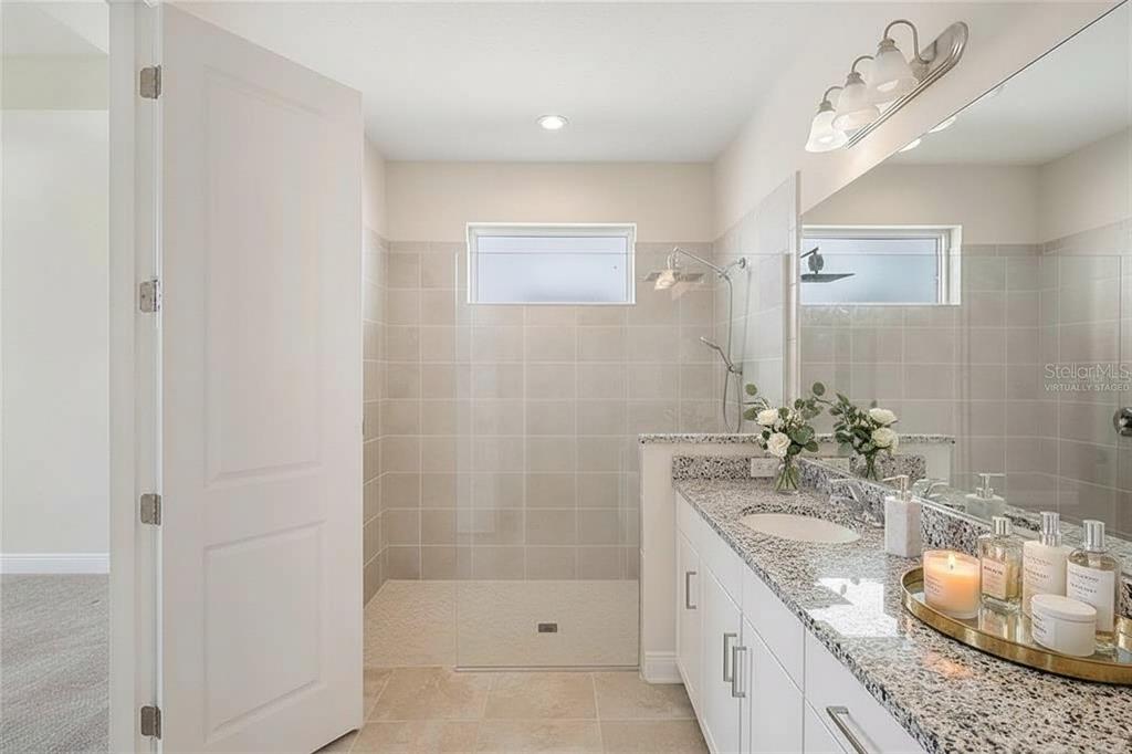 19803 Bridgetown Loop Venice, FL 34293 - Photo 47 of 51 a bathroom with a granite countertop sink a mirror and a shower