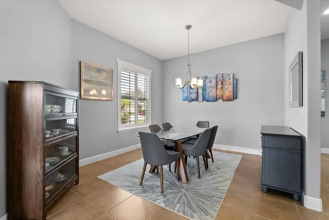 a view of a dining room with furniture a rug and wooden floor