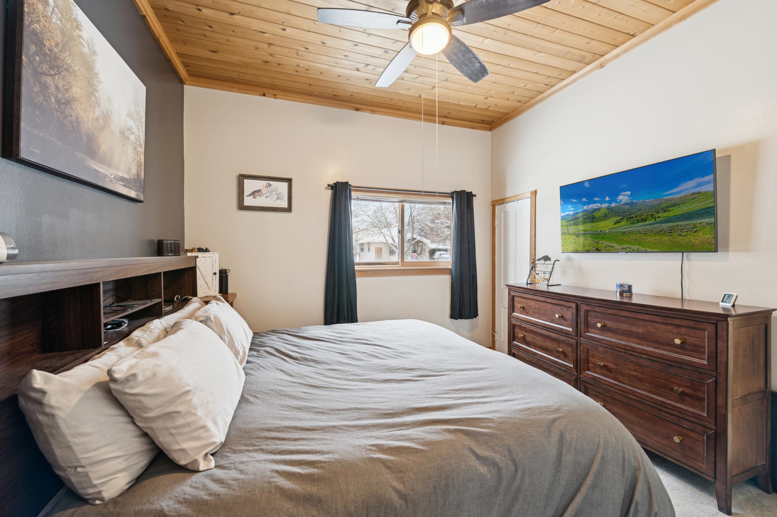 220 5th Avenue West Washburn, WI 54891 - Photo 13 of 38 Bedroom with wooden ceiling, ornamental molding, and ceiling fan