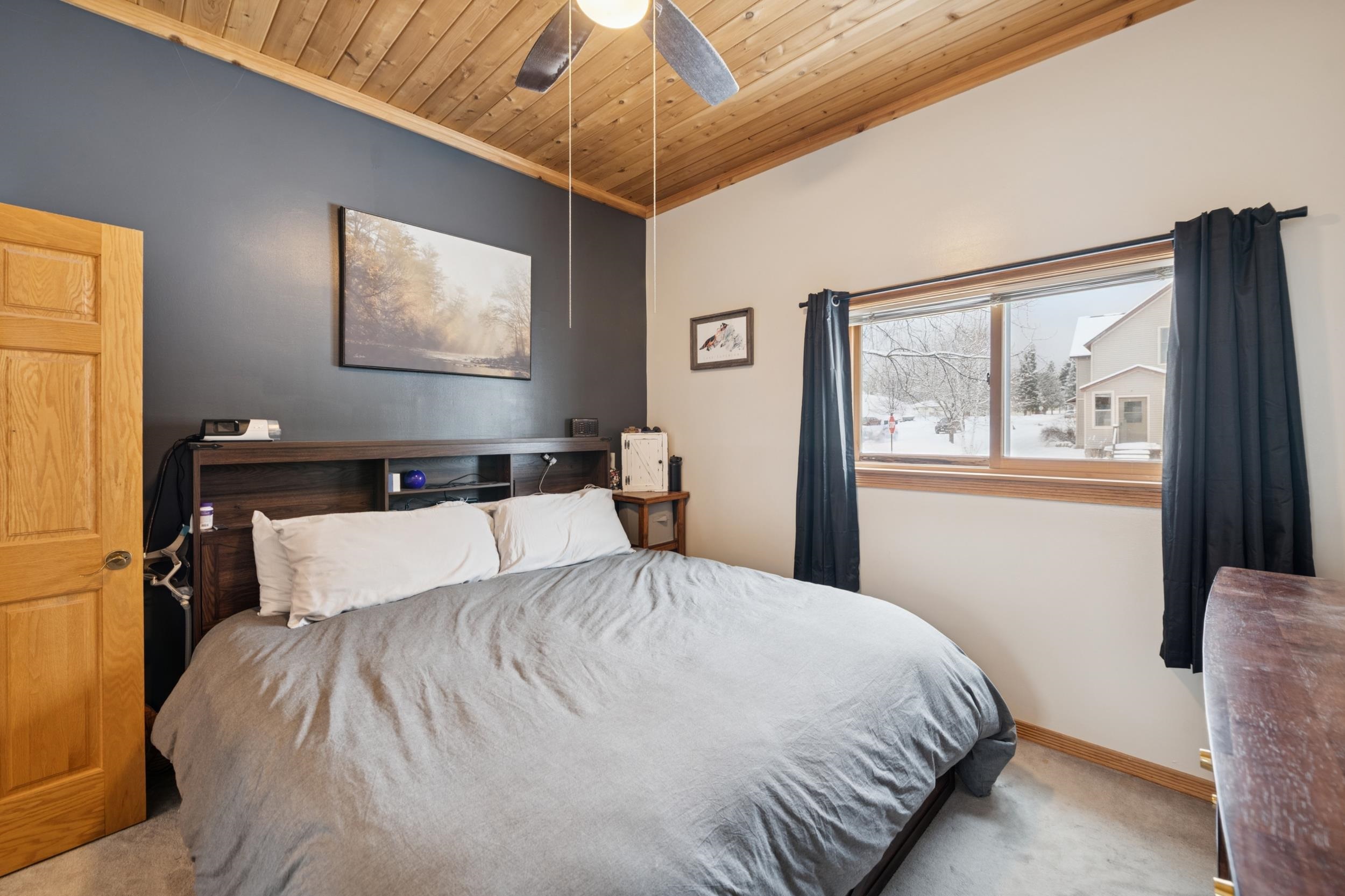 220 5th Avenue West Washburn, WI 54891 - Photo 14 of 38 Bedroom featuring wooden ceiling, carpet flooring, ceiling fan, and crown molding
