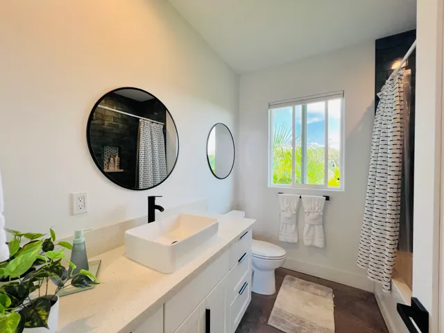 a bathroom with a toilet a sink and a mirror