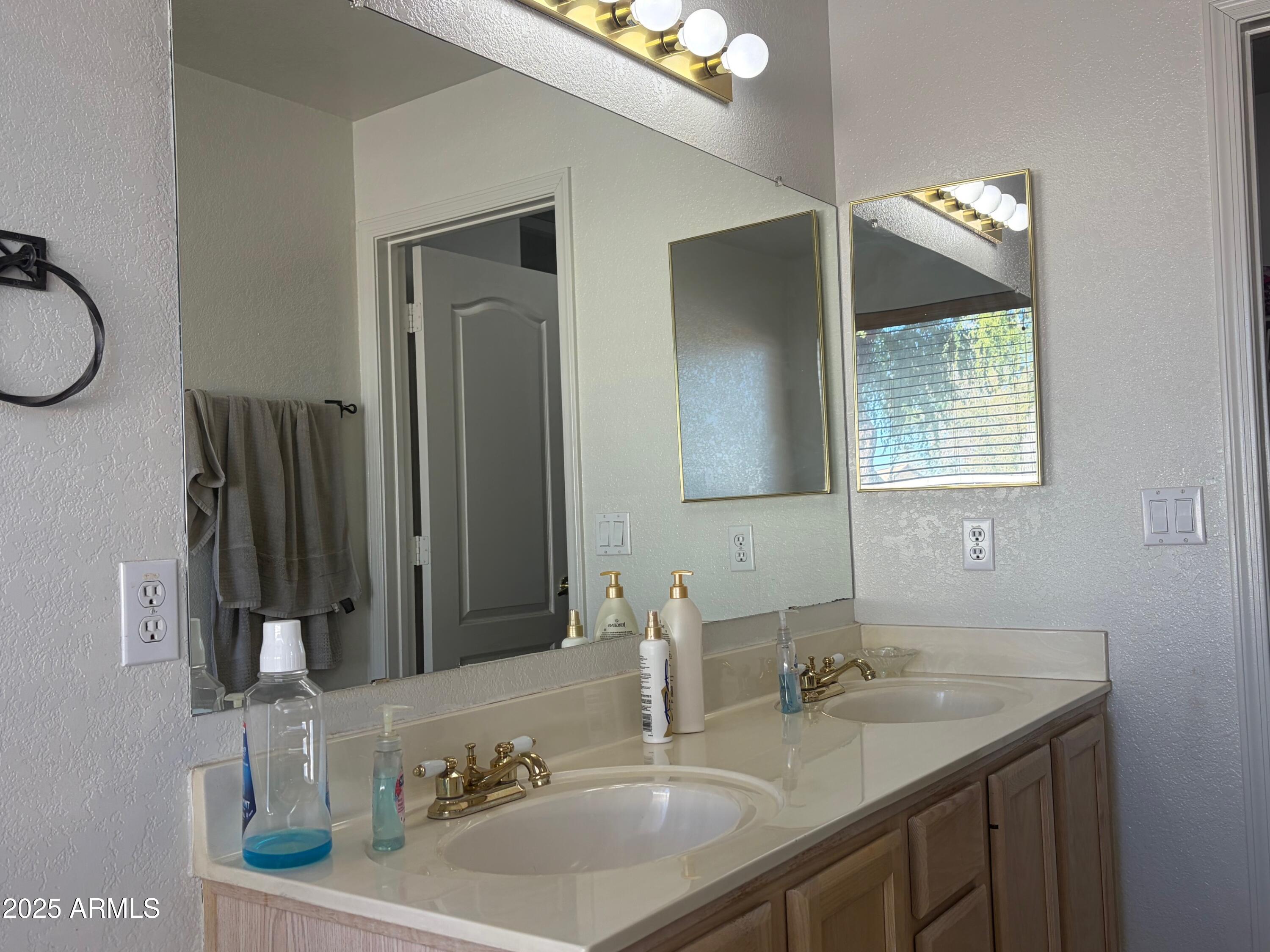 112 West Smoke Tree Road Gilbert, AZ 85233 - Photo 22 of 37 a bathroom with a double vanity sink and a mirror