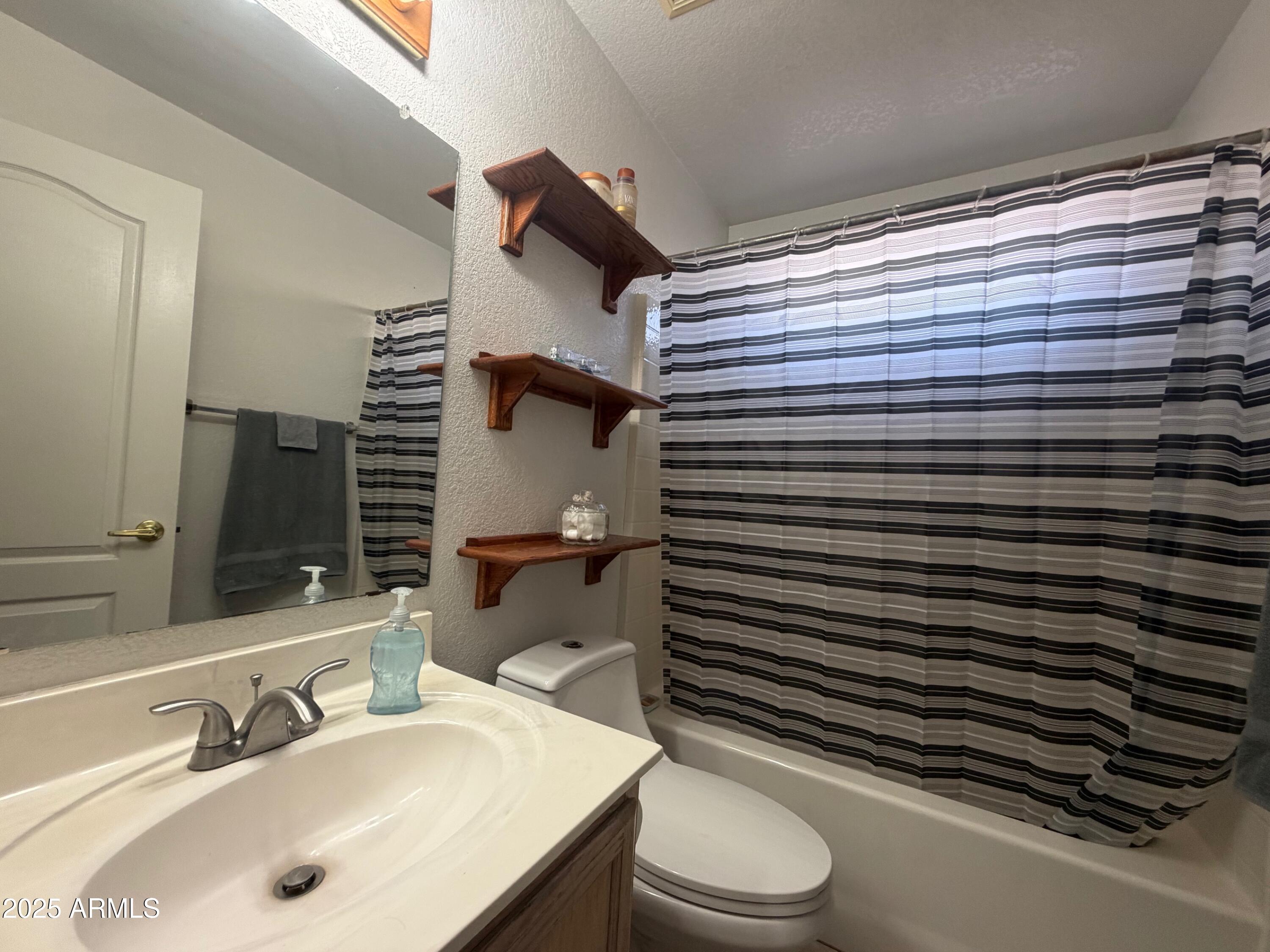 112 West Smoke Tree Road Gilbert, AZ 85233 - Photo 25 of 37 a bathroom with a sink a toilet and shower curtain