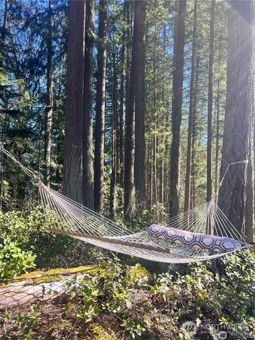 a view of a swimming pool with mountains in the background
