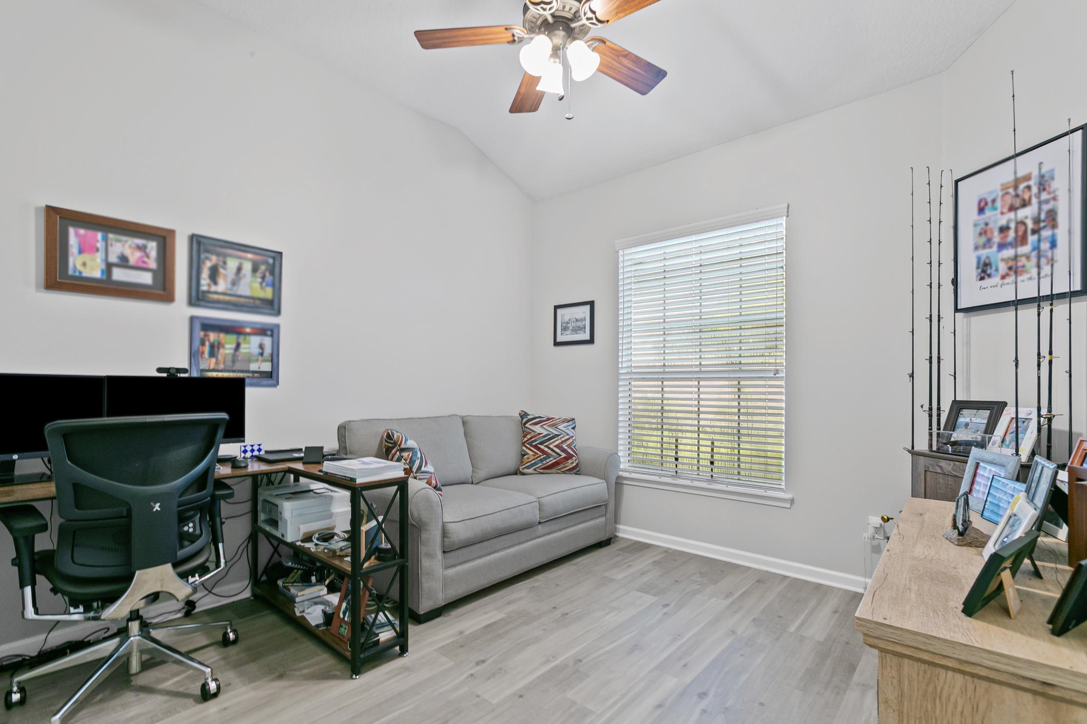 2724 North Portofino Road St. Augustine, FL 32092 - Photo 20 of 86 Office area with lofted ceiling, light wood-style flooring, and ceiling fan
