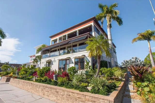 a view of a garden with an outdoor space