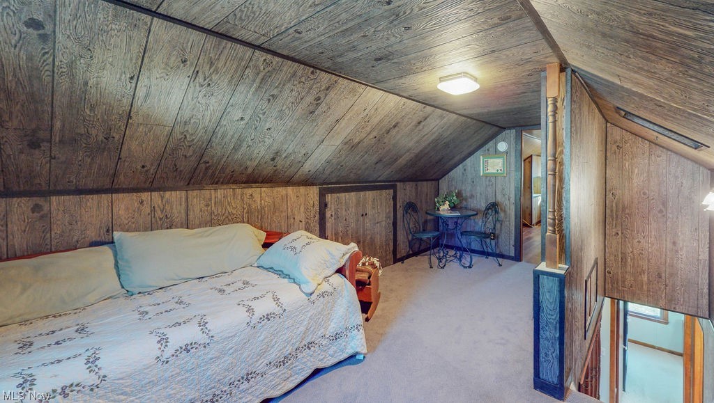 3180 Boston Road Brunswick, OH 44212 - Photo 19 of 41 Flex room featuring wood ceiling, wood walls, light carpet, and vaulted ceiling