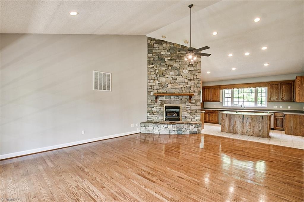 Great room, stone fireplace w/gas logs