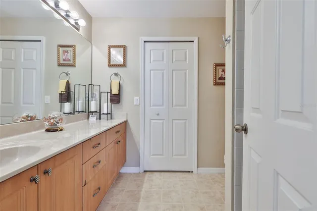 a view of a room that has a bench in it