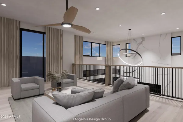 a bedroom with a bed and a couch