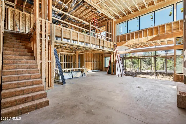 a view of a building with a large window