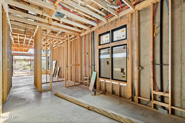 a view of a room with wooden walls