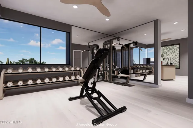 a view of a room with gym equipment