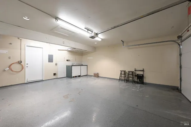 a view of a garage with furniture