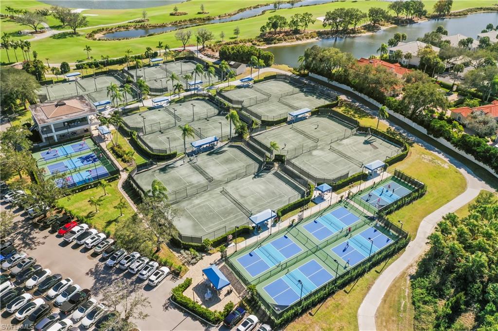 480 Terracina Way Naples, FL 34119 - Photo 37 of 40 Aerial view of property's location featuring a golf course and a nearby body of water