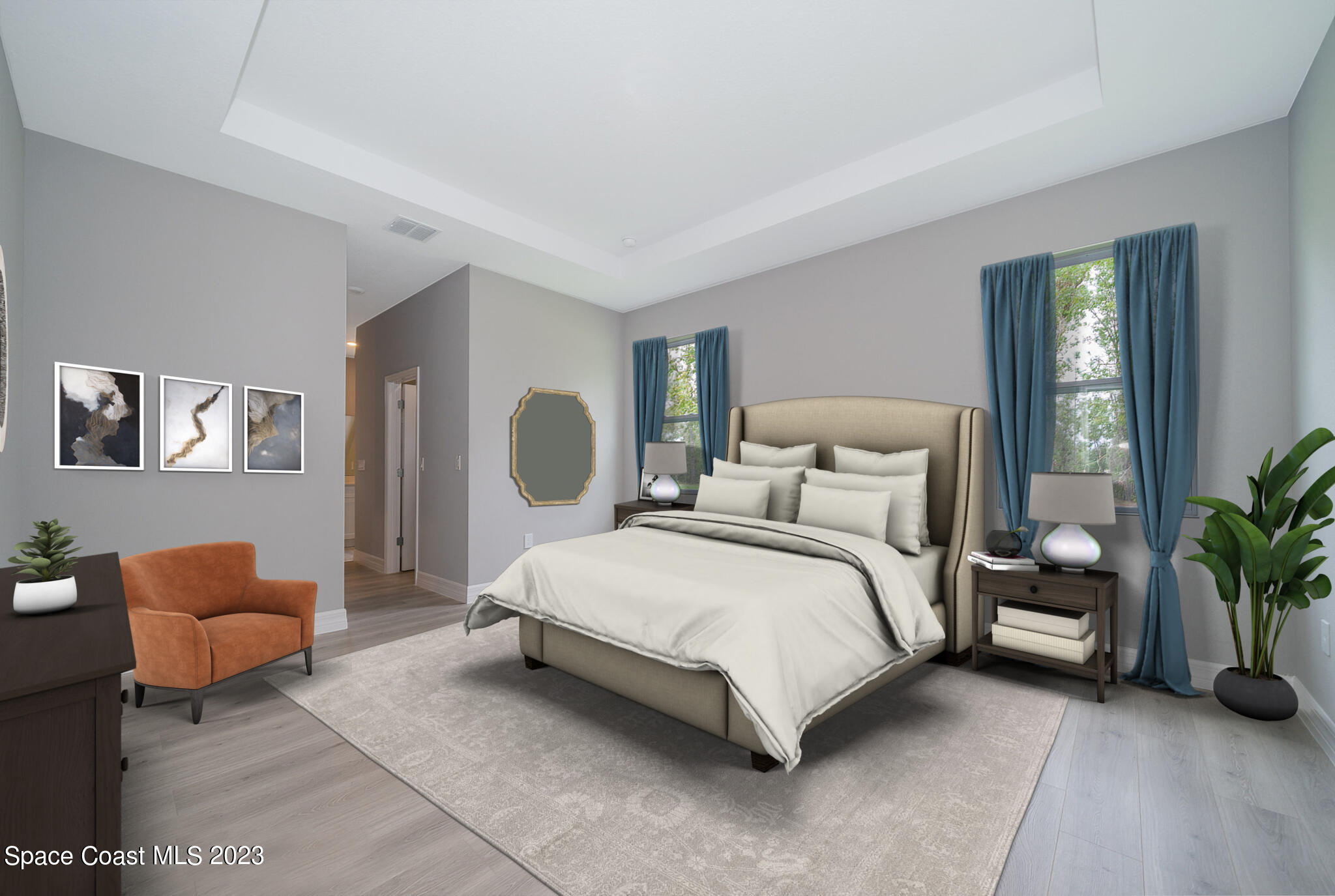 209 Tatum Road Southwest Palm Bay, FL 32908 - Photo 16 of 27 a spacious bedroom with a bed and potted plant on the dresser