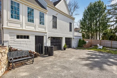 a garden view with a seating space