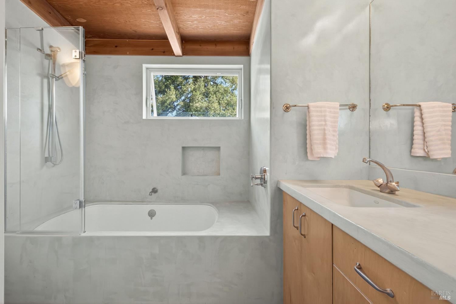 471 Florence Avenue Sebastopol, CA 95472 - Photo 43 of 71 The full bathroom feels like your own private spa, with a deep tub and shower above.