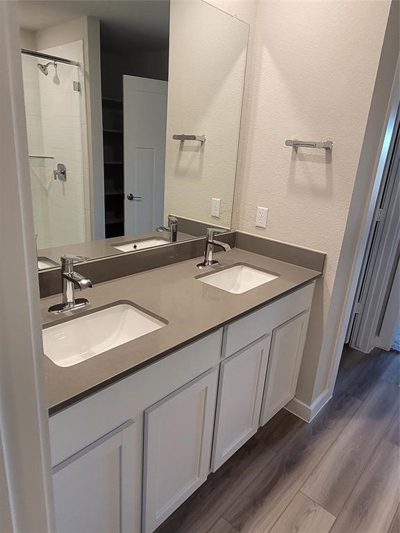 517 Coda Crossing Georgetown, TX 78633 - Photo 4 of 17 a bathroom with a double vanity sink and mirror