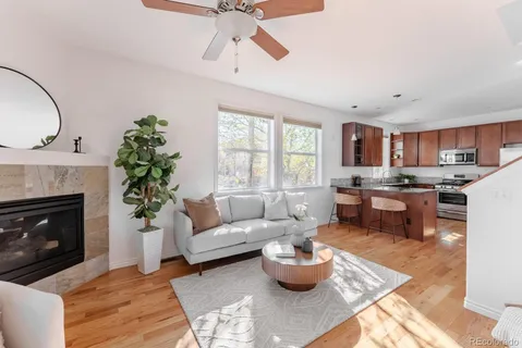 a living room with furniture a window and a fireplace