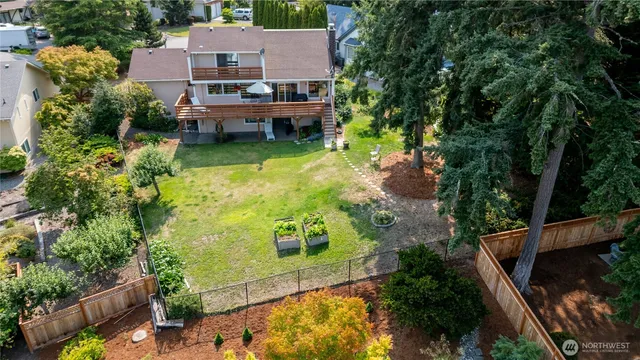 a view of a backyard with a garden and plants