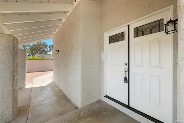 a view of a hallway with painted walls
