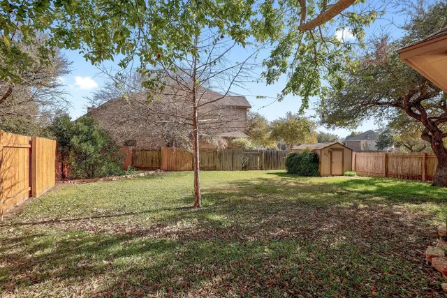 a view of a yard with a tree
