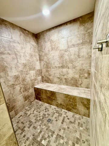 a bathroom with a bathtub