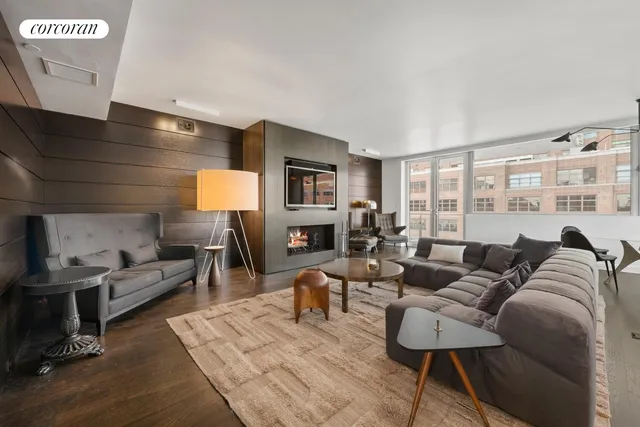 a black and white photo of a living room