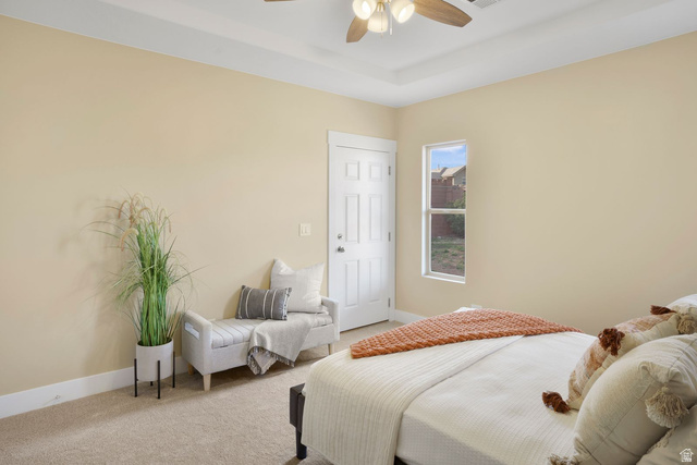 1570 South Rio Virgin Drive Washington, UT 84780 - Photo 29 of 71 Carpeted bedroom with a raised ceiling and ceiling fan
