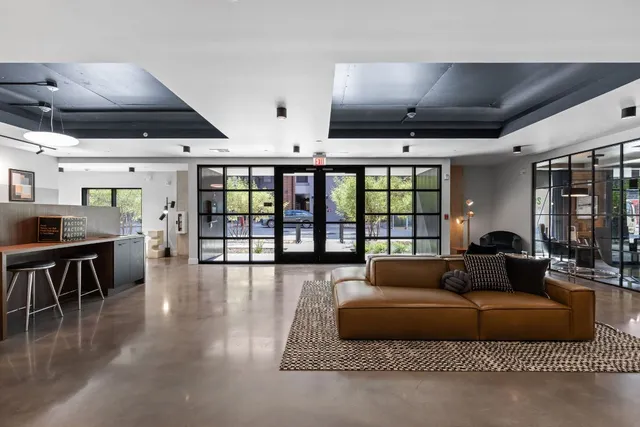 a hallway with windows