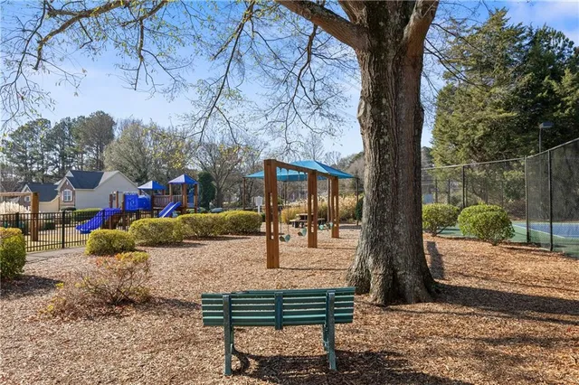 a park view with large trees