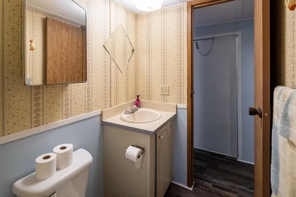 a bathroom with a sink and mirror