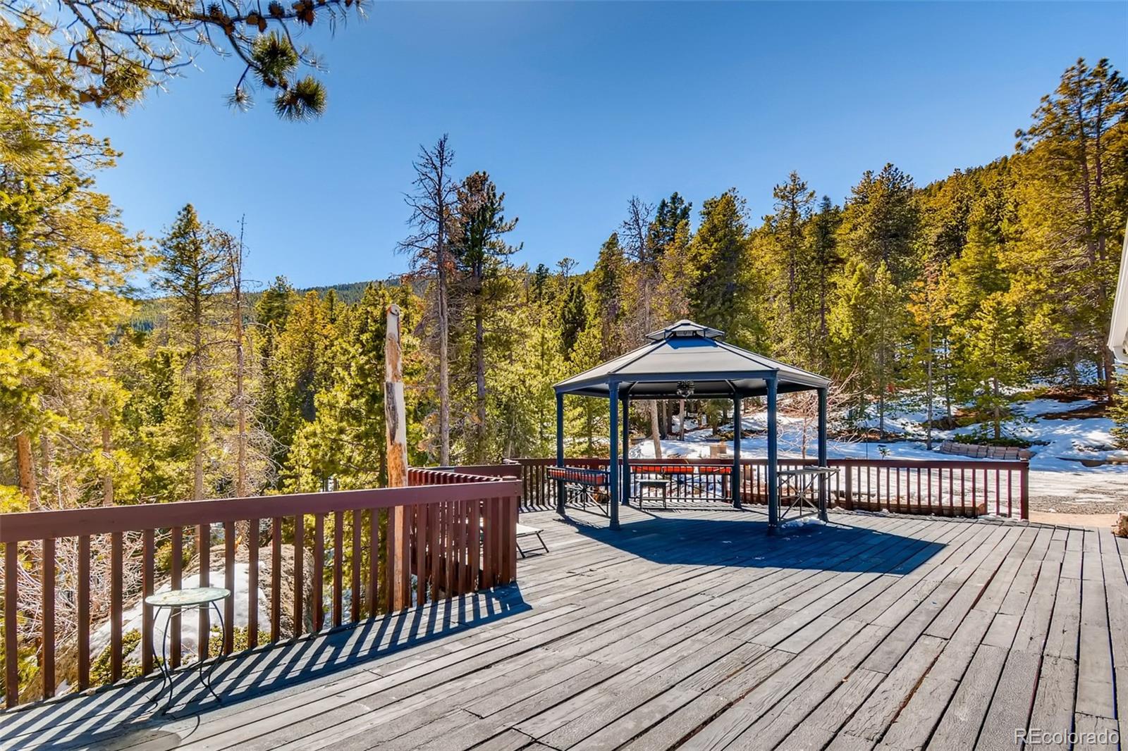 27732 Squaw Pass Road Evergreen, CO 80439 - Photo 31 of 38 a roof deck with table and chairs