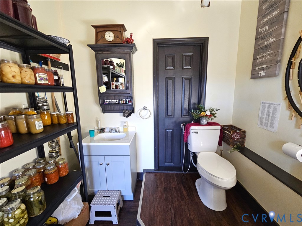 3814 South Constitution Route Dillwyn, VA 23936 - Photo 17 of 49 a bathroom with a toilet a sink and a mirror