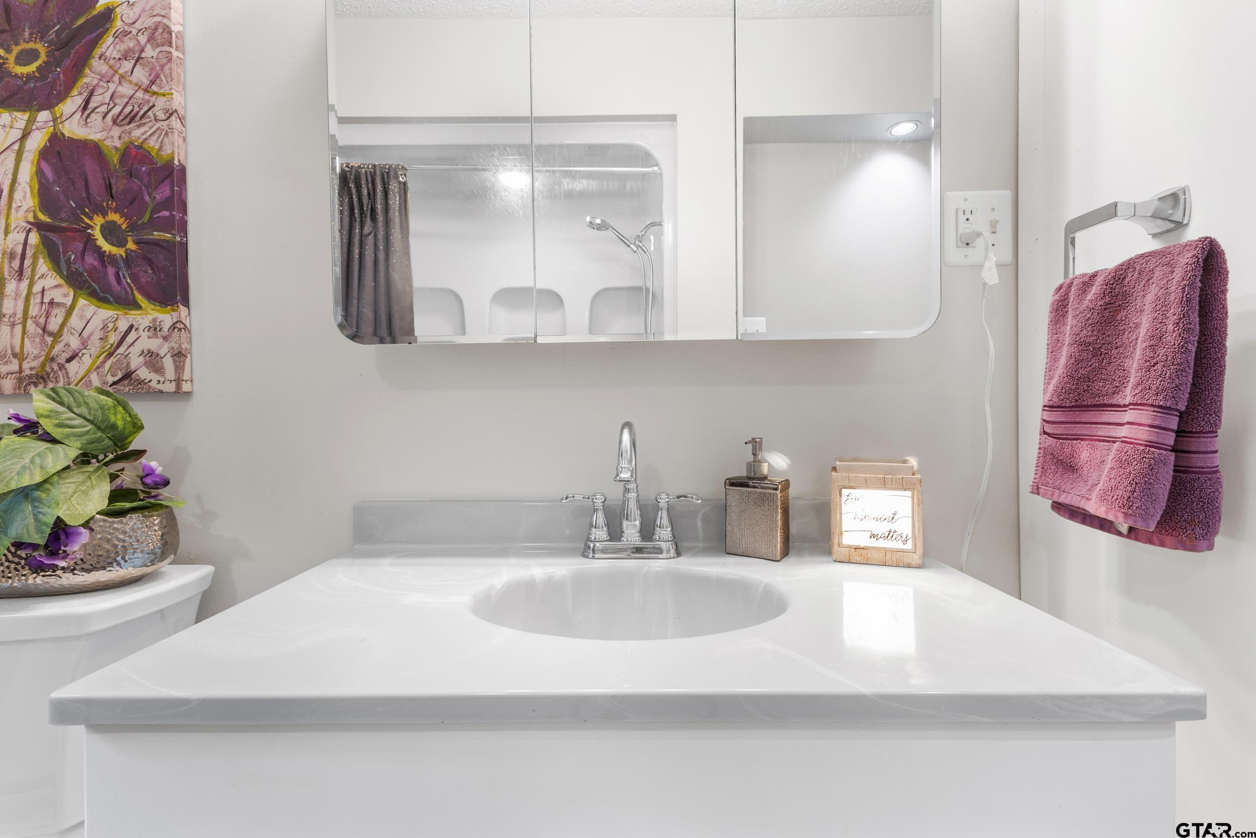 109 King Lyle Road Scroggins, TX 75480 - Photo 18 of 46 a bathroom with a sink and a mirror