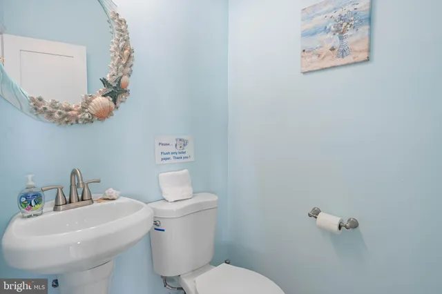 a bathroom with a toilet a sink and mirror