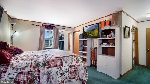 a bedroom with a bed and a walk in closet