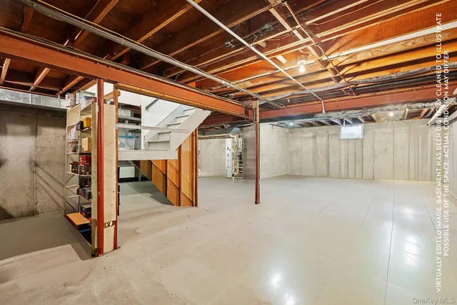 a view of an empty room with storage