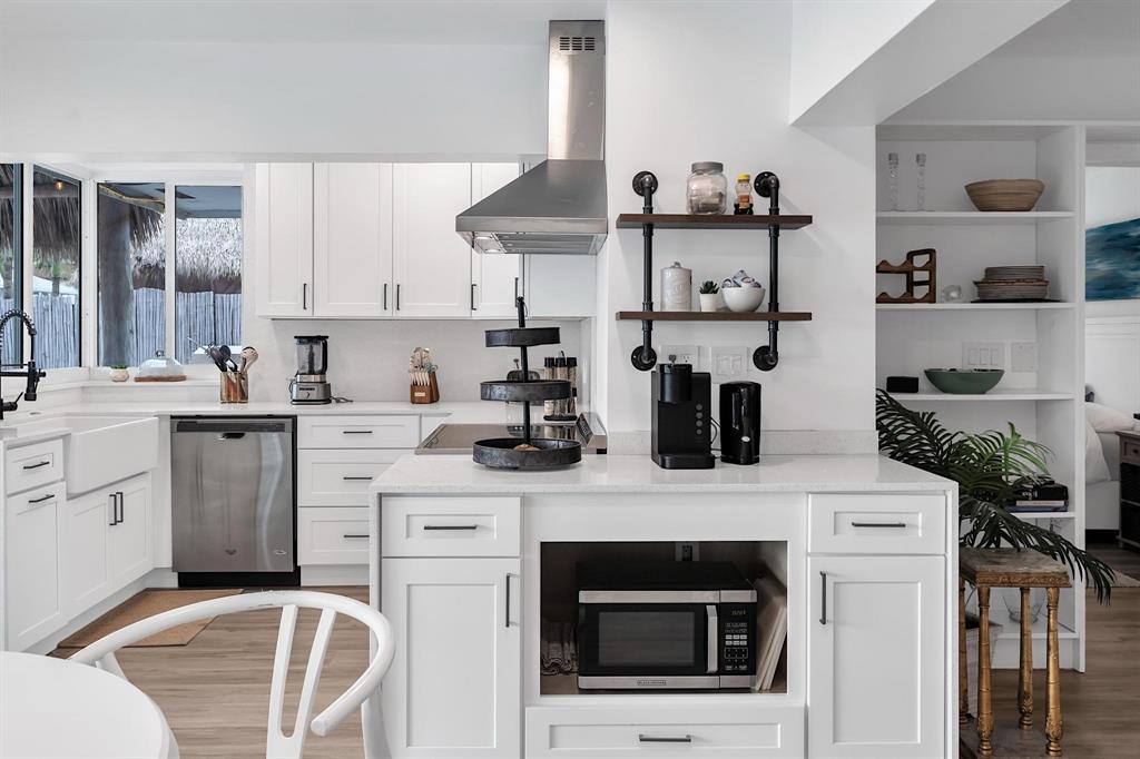 2233 Southeast 15th Street Pompano Beach, FL 33062 - Photo 32 of 53 a kitchen with a stove oven and white cabinets with wooden floor
