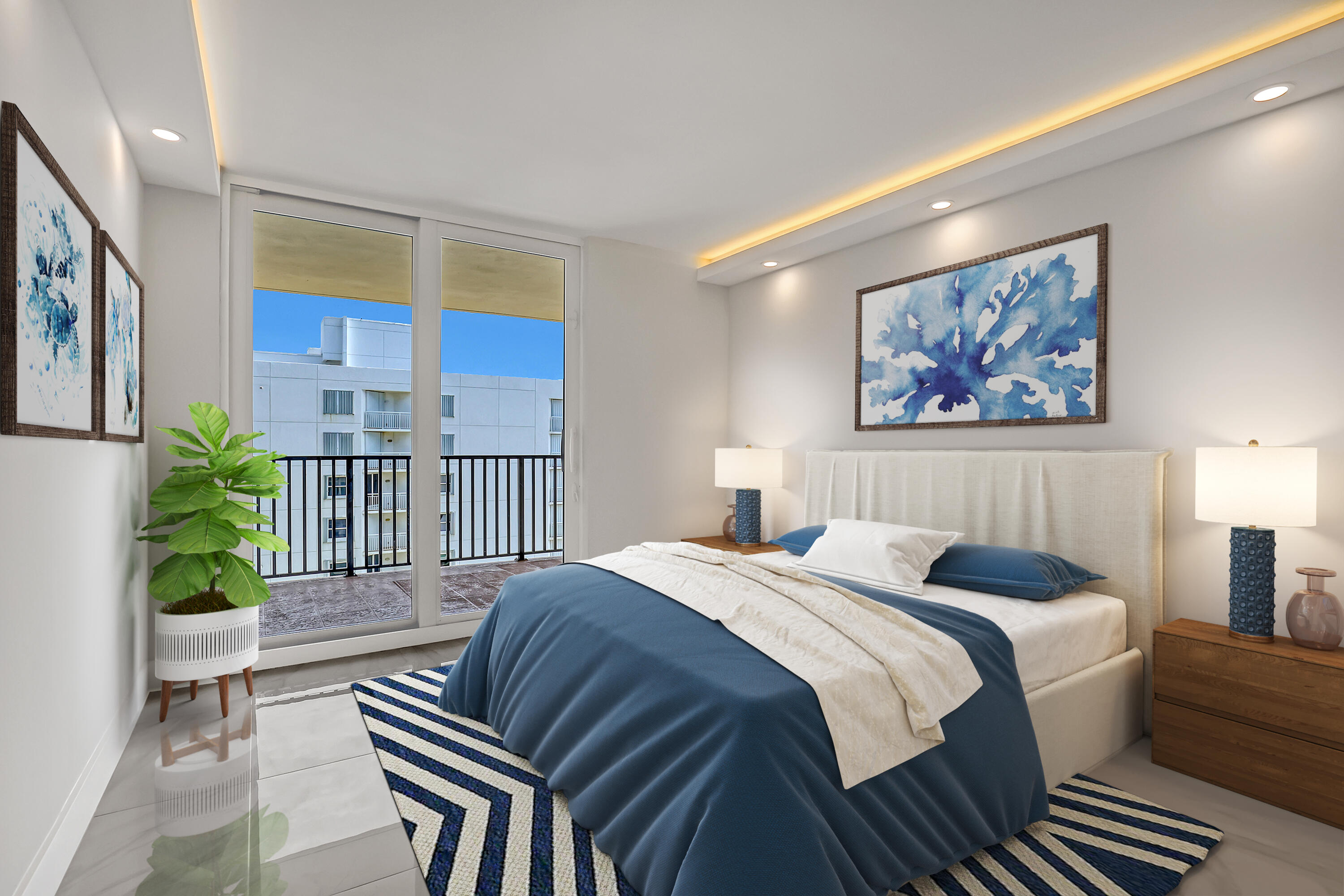 3610 South Ocean Boulevard, Unit 508 South Palm Beach, FL 33480 - Photo 45 of 65 a bedroom with a bed and a painting on the wall