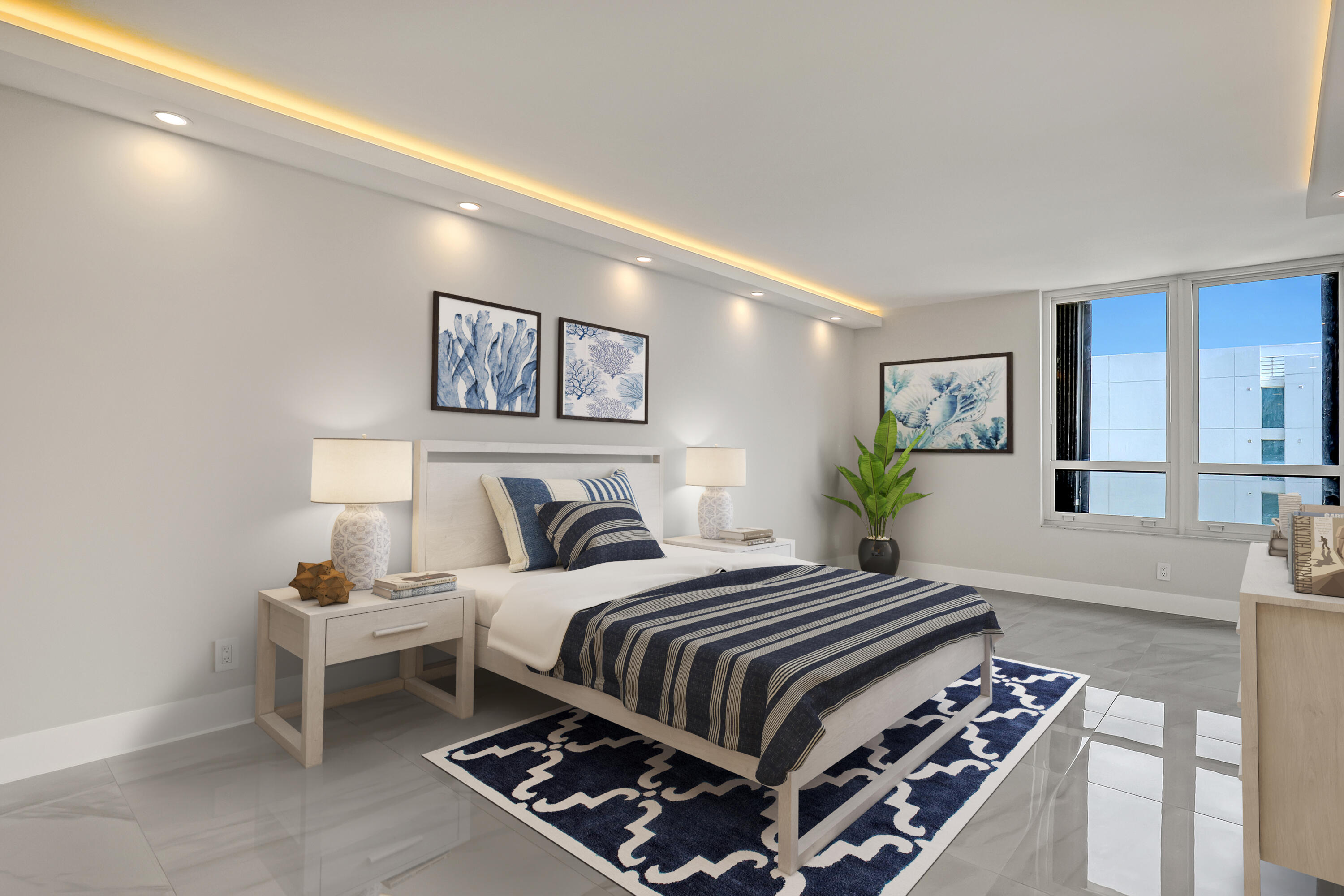 3610 South Ocean Boulevard, Unit 508 South Palm Beach, FL 33480 - Photo 53 of 65 a bedroom with a bed and wooden floor