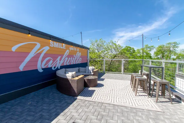 a balcony view with a couch