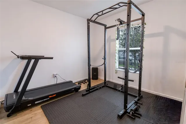 a view of a room with gym equipment